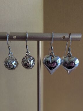 2 pairs! Sterling Silver Heart and Filigree Drop Earrings -lot Of 2
